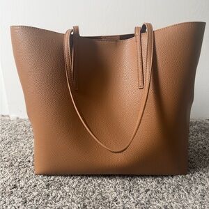 Mango Cognac Brown Pebbled Leather Tote
